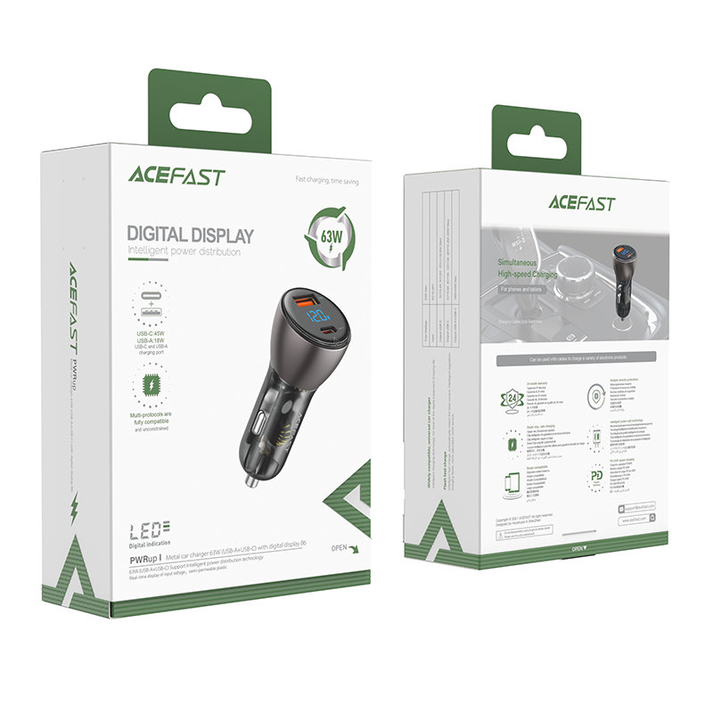 Автомобильное зарядное устройство Acefast B6 63W USB-C + USB-A Car Charger (AF-B6-TBK)