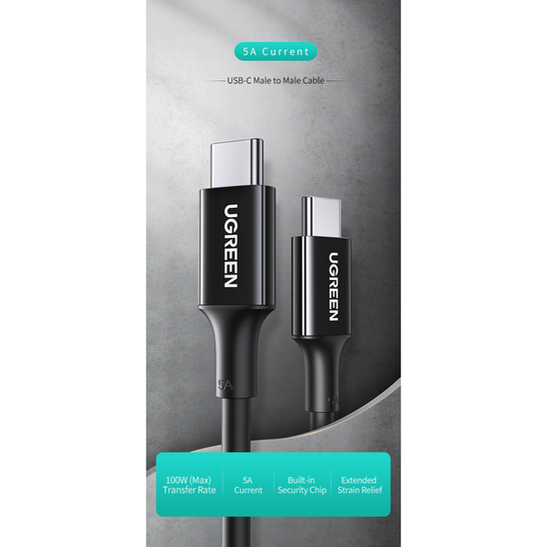Кабель Ugreen US300 USB-C to USB-C 100W 5A Cable (1 метр) чёрный (80371)