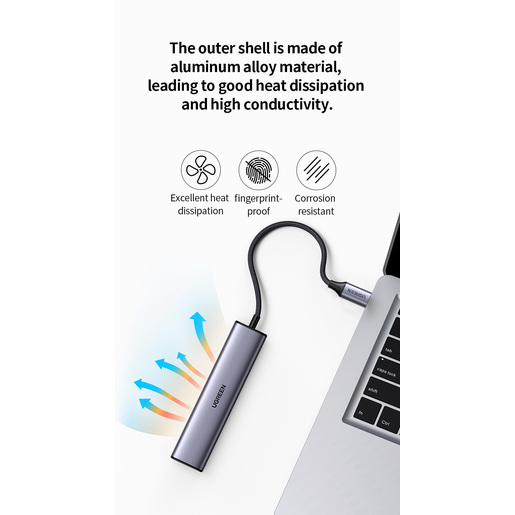 Мульти Хаб UGREEN CM475 (20932) USB-C Multifunction Gigabit Ethernet Adapter with PD серый космос