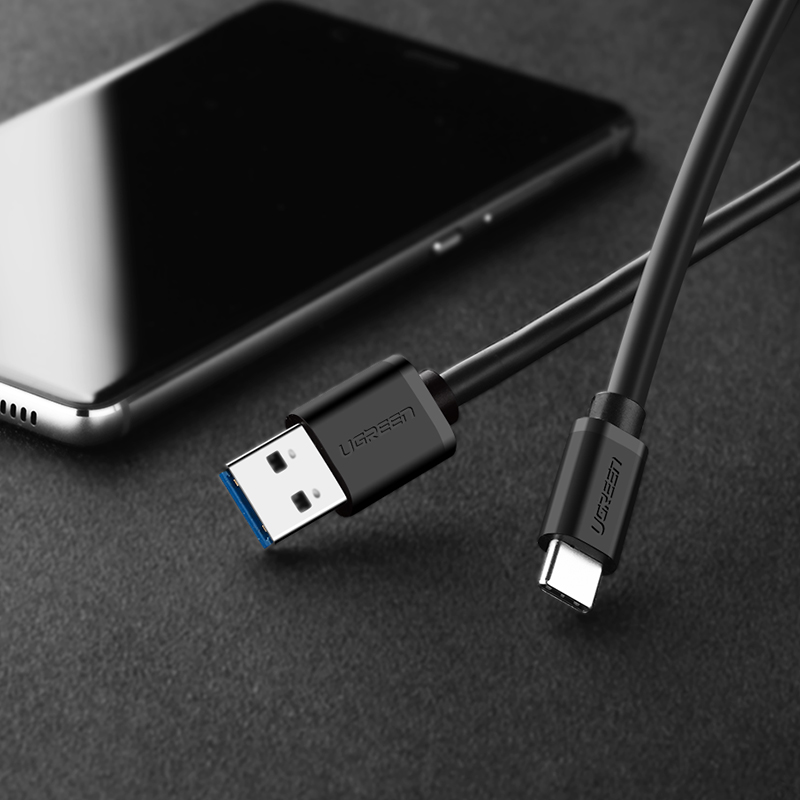 Кабель UGREEN US184 (20884) USB-A 3.0 Male to Type C Male Cable Nickel Plating (2 метра) чёрный