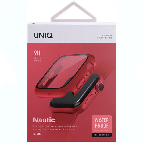 Чехол Uniq для Apple Watch 44 mm Nautic +9H glass водоотталкивающий IP68 красный