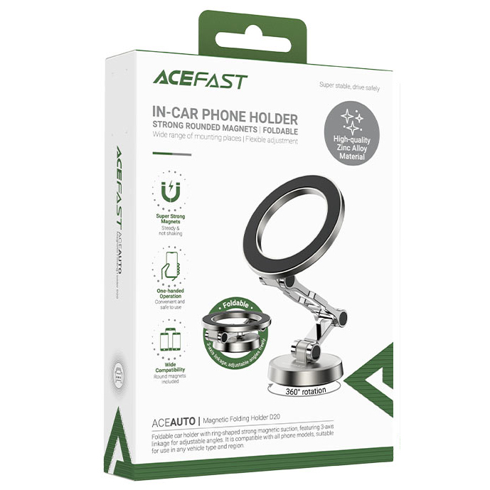Автодержатель для смартфона Acefast D20 магнитный серебристый