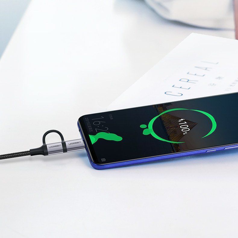 Кабель UGREEN US177 (30875) USB-A to Micro USB + USB Type-C Cable (1 метр) чёрный
