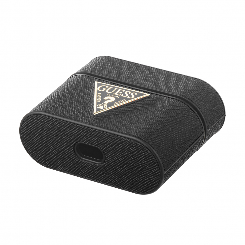 Чехол Guess Saffiano PU Leather Case Metal Logo для AirPods Pro чёрный