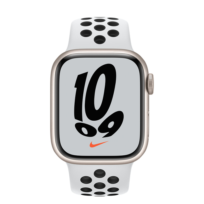 Умные часы Apple Watch Nike Series 7 45 мм, алюминий «Сияющая звезда», спортивный ремешок Nike цвета «Чистая платина/чёрный»