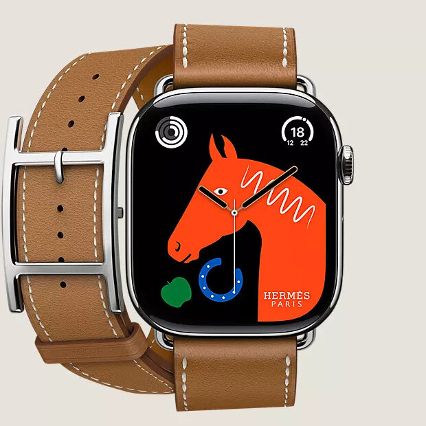 Умные часы Apple Watch Series 10 Hermes 46 мм, двойной кожаный ремешок с пряжкой коричневого цвета