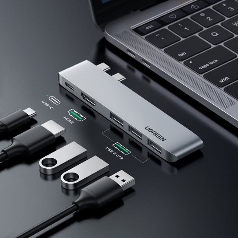 Мульти Хаб Ugreen CM251 (60559) USB-C Multifunction Adapter Серый космос