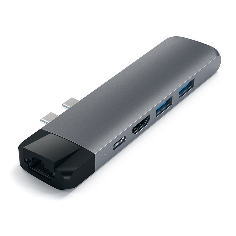 Хаб Satechi Aluminum Type-C Pro Hub Adapter With Ethernet для MacBook Pro (USB-C) серый космос (ST-TCPHEM)