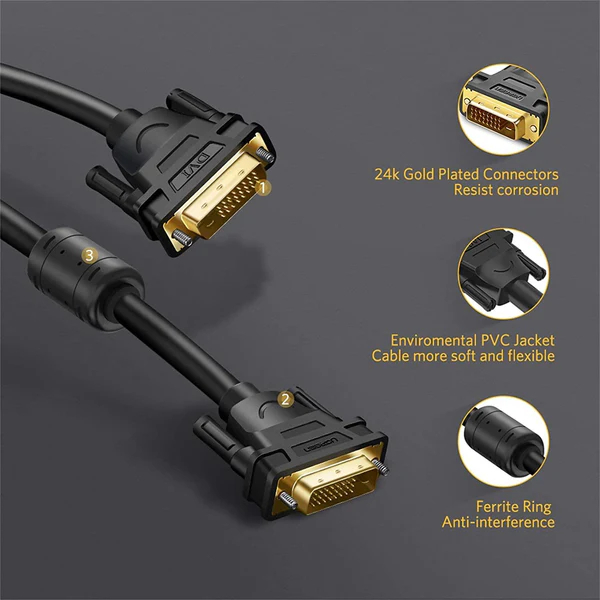 Кабель Ugreen DV101 DVI (24+1 pin) Male - Male  - 1,5м