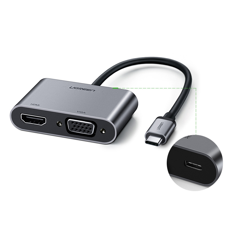 Переходник Ugreen CM162 (50505) USB-C to HDMI + VGA +USB 3.0 Adapter With PD Серый космос