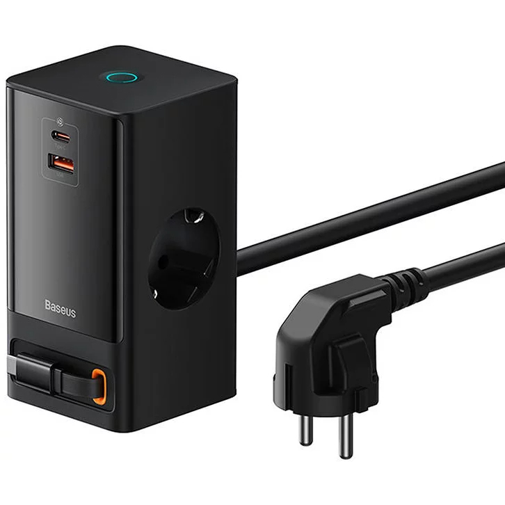 Сетевое зарядное устройство Baseus PowerCombo Digital PowerStrip 65W чёрное (PSLR000301)