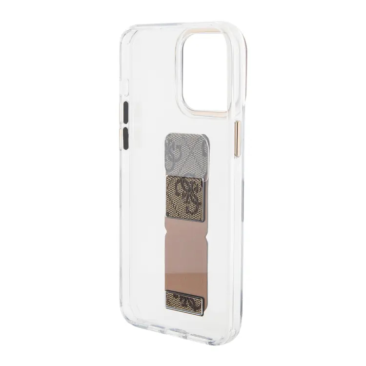 Чехол CG Mobile Guess Grip Stand Clear Case 4G Script Logo для iPhone 15 Pro Max прозрачный / коричневый