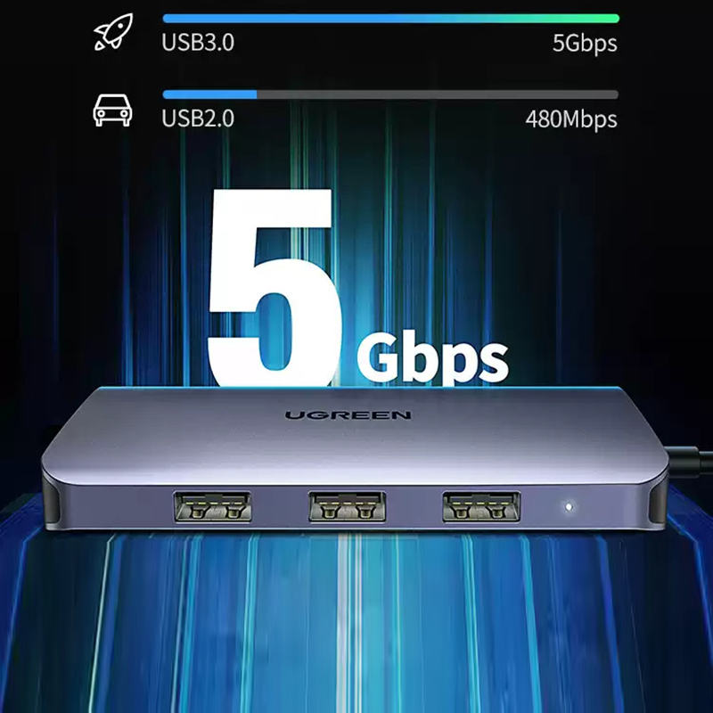 Мульти Хаб Ugreen CM179 (40873) USB Type C 9-в-1 Multifunctional Adapter Серый космос