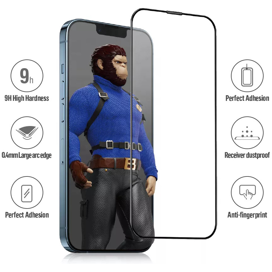 Защитное стекло Blueo Corning Gorilla 2.5D USA Anti-Static для iPhone 14 Pro с чёрной рамкой
