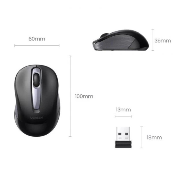 Беспроводная компьютерная мышь UGREEN MU003 (90371) Portable Wireless Mouse чёрная