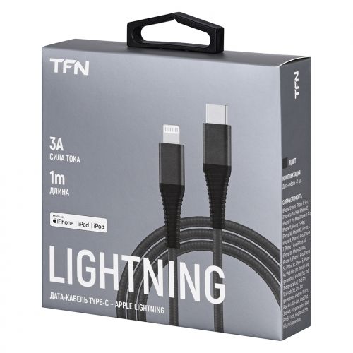 Кабель TFN 8pin (Lightning MFI) USB-TypeC нейлон (1 метр) серый