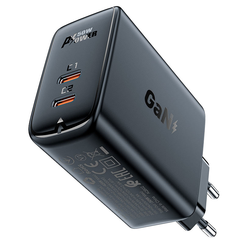 Сетевое зарядное устройство ACEFAST A29 GaN PD50W (2xUSB-C) Fast Charge Wall Charger чёрное (EU)