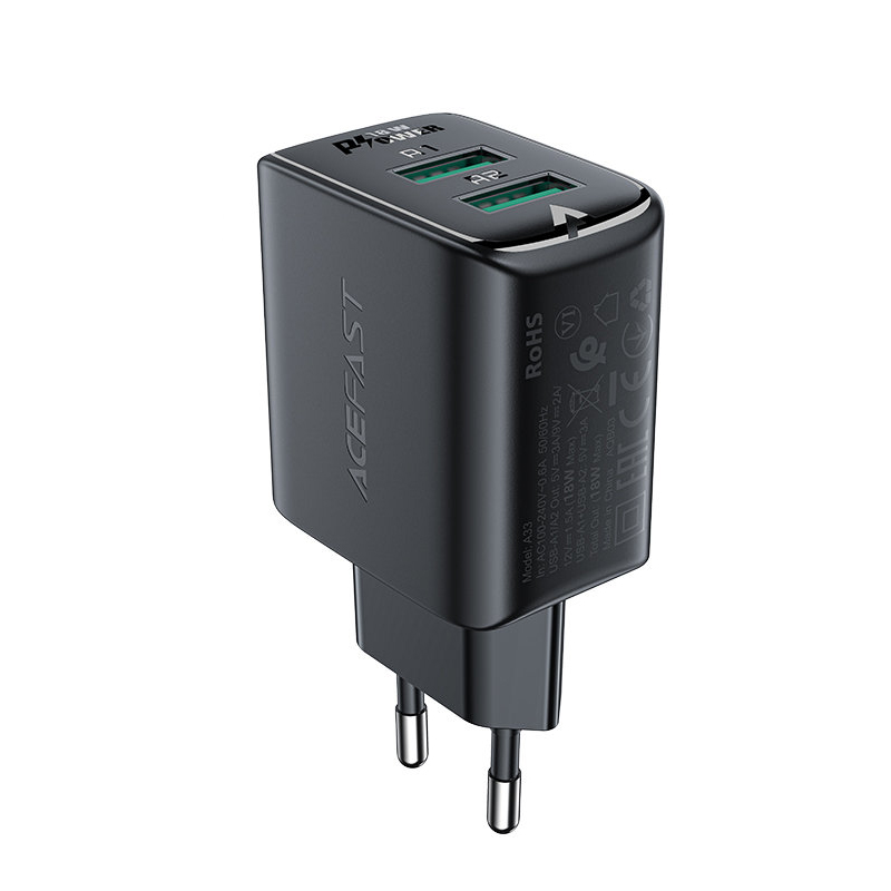 Сетевое зарядное устройство Acefast A33 2 x USB 18W Wall Charger чёрное (AF-A33-BK)