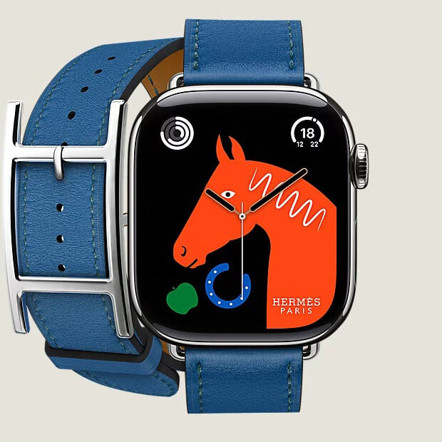 Умные часы Apple Watch Series 10 Hermes 42 мм, двойной кожаный ремешок с пряжкой синего цвета