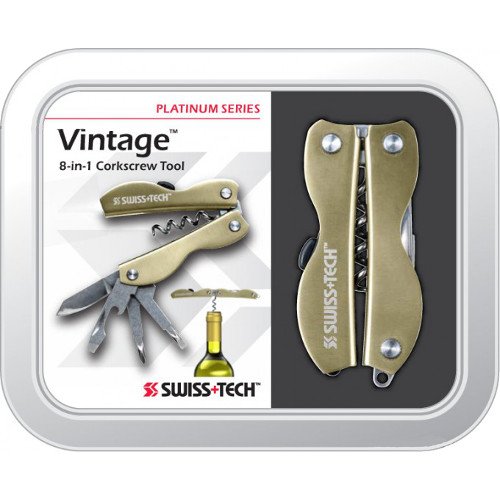 Карманный мультиинструмент Swiss+Tech Vintage Corkscrew Tool 8-in-1 золотистый (подарочная упаковка)