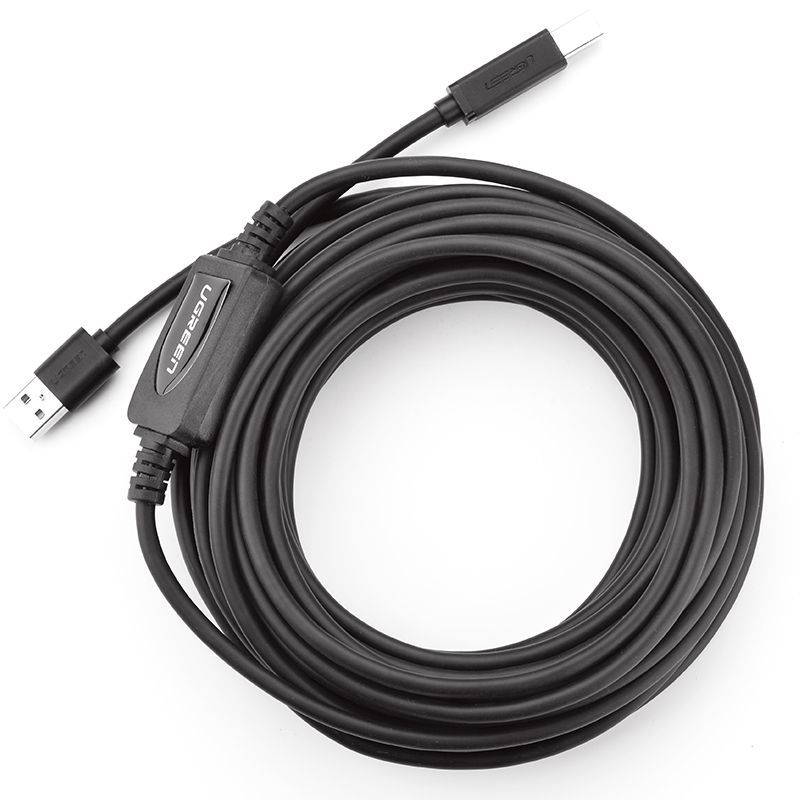 Кабель для принтера UGREEN US122 (10374) USB-A 2.0 Male to USB-B Male Active Printer Cable (10 метров) чёрный