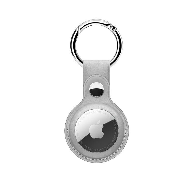 Кожаный брелок iNeez для Airtag с кольцом для ключей серый