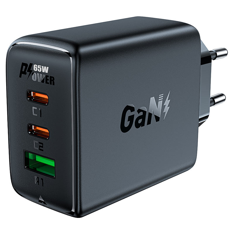 Сетевое зарядное устройство ACEFAST A41 PD65W GaN (2xUSB-C + USB-A) Fast Charge Wall Charger чёрное (EU)