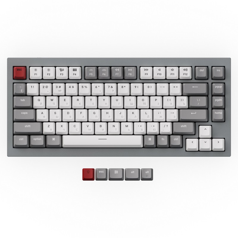 Беспроводная механическая клавиатура QMK Keychron Q1, 84 клавиши, RGB подсветка, Gateron G Phantom Red Switch серая