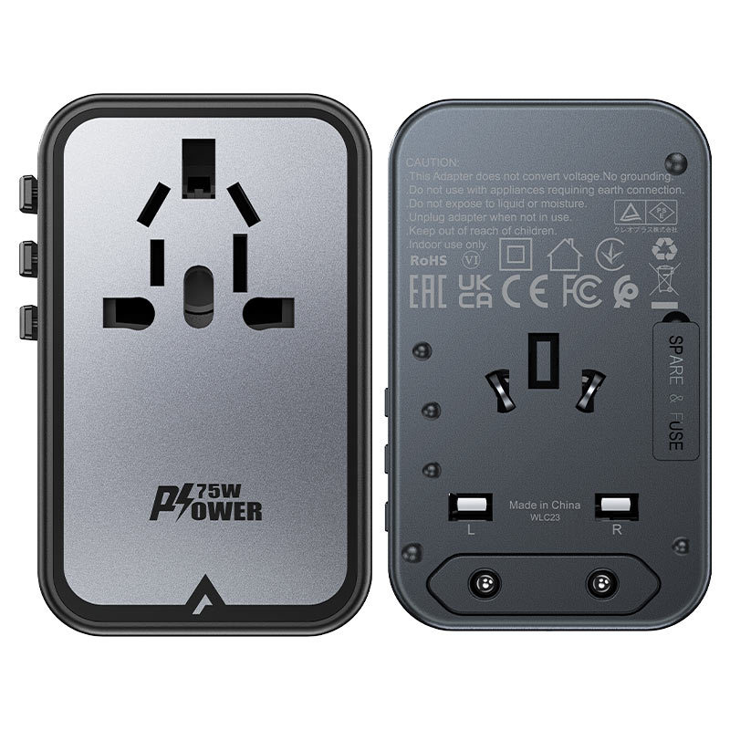 Сетевое зарядное устройство Acefast Z1 PD75W GaN 3 x USB-C + 2 x USB-A Multifunctional Charging Adapter чёрное (AF-Z1-GY)