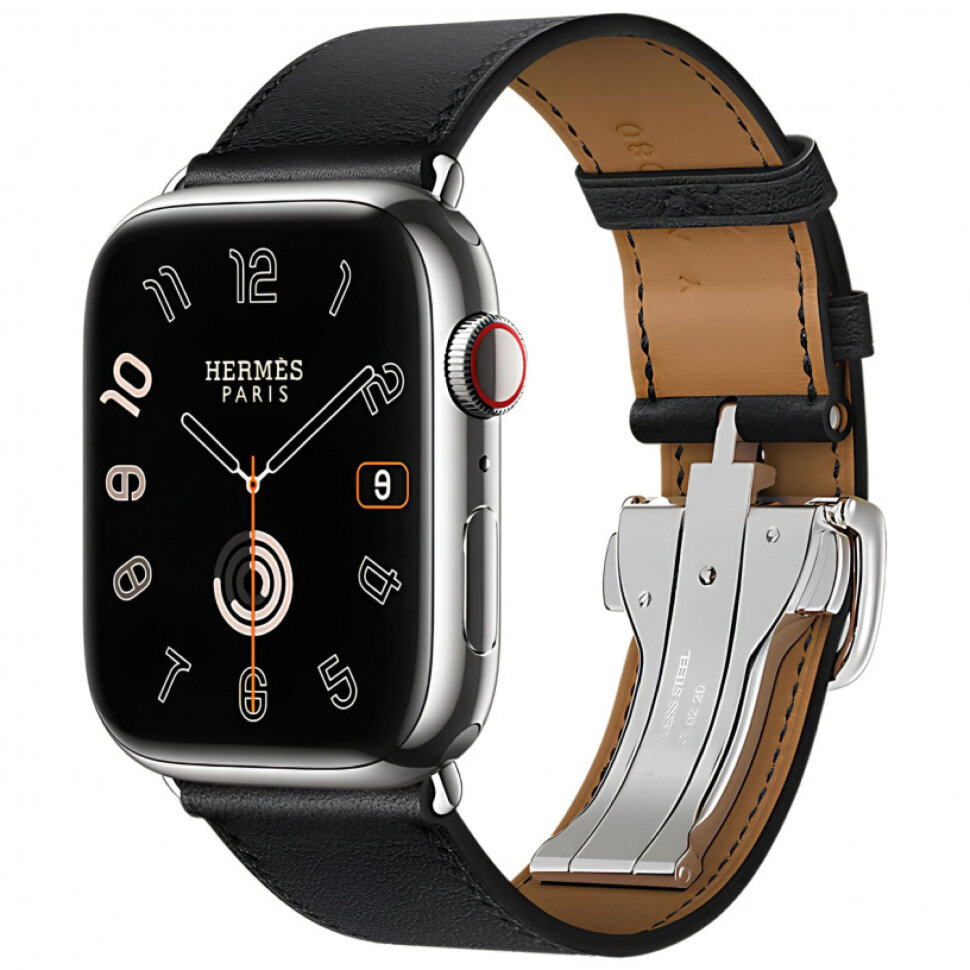 Умные часы Apple Watch Series 10 Hermes 46 мм, черный кожаный ремешок с раскладывающейся застежкой