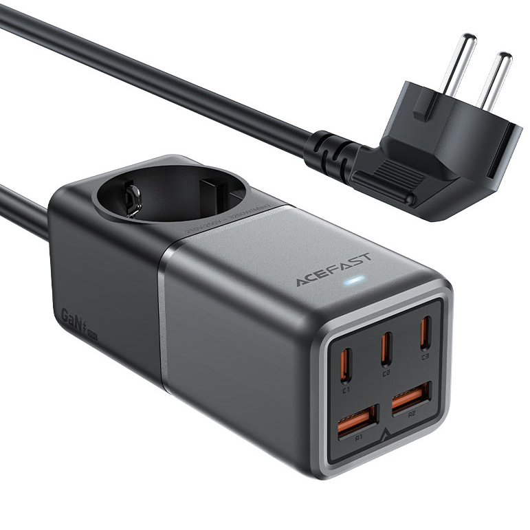 Сетевое зарядное устройство Acefast Z2 PD75W GaN 3 x USB-C + 2 x USB-A Charging Adapter чёрное (AF-Z2-GY)