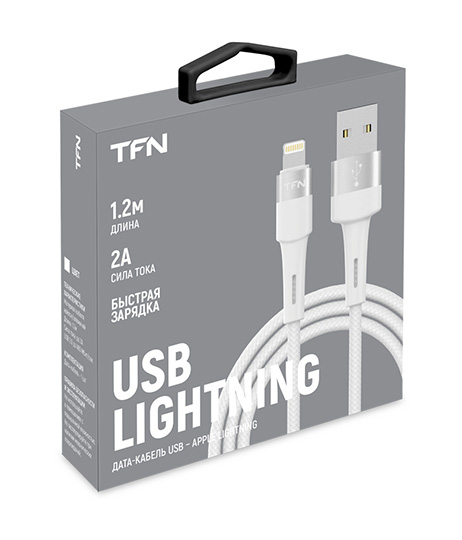 Кабель TFN 8pin Envy (Lightning-USB) нейлон (1,2 метра) белый (white)
