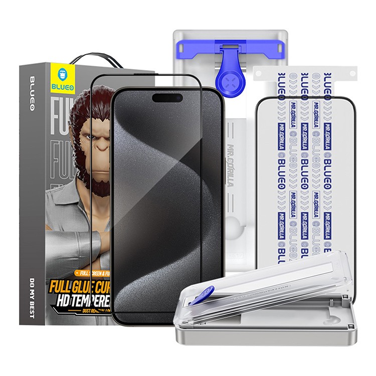 Защитное стекло BlueO 3D Curved Hot Bending Anti-reflective (+installer) для iPhone 15 Pro чёрное