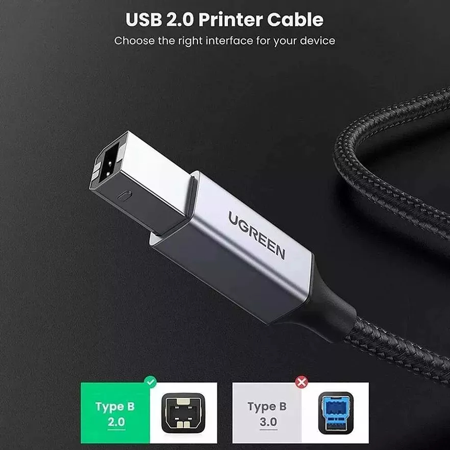 Кабель Ugreen US369 USB-A to USB-B 2.0 (1 метр) чёрный / серый космос (80801)