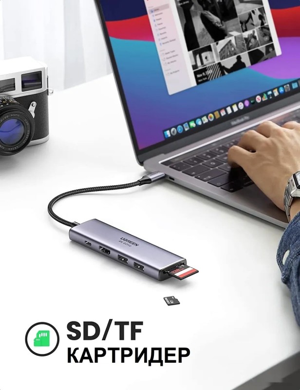 Мульти Хаб Ugreen CM511 (60384) USB-C Multifunction Adapter with PD Charging Серый космос