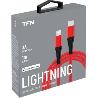 Кабель TFN 8pin (Lightning MFI) USB-TypeC нейлон (1 метр) красный