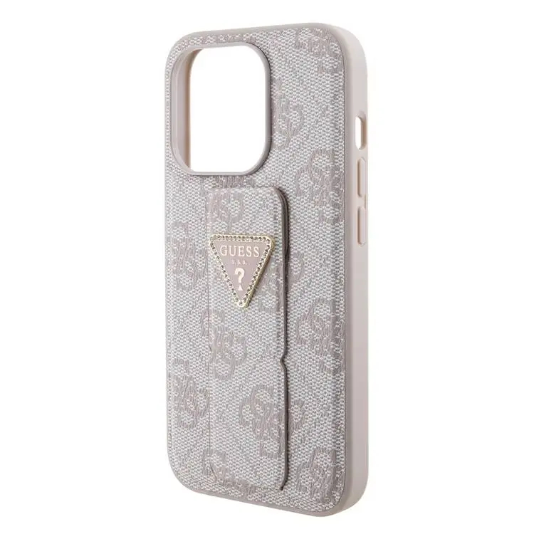 Чехол CG Mobile Guess Grip Stand PU 4G Triangle Diamond Metal Logo для iPhone 15 Pro Max розовый