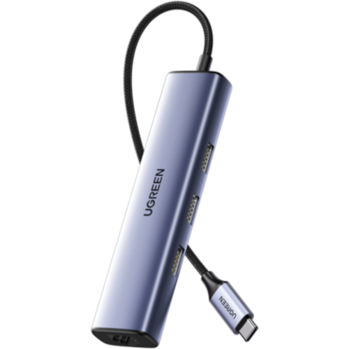 Мульти Хаб UGREEN CM475 (60600) USB-C to 3×USB3.0 Hub+RJ45 Ethernet Adapter без порта питания серый