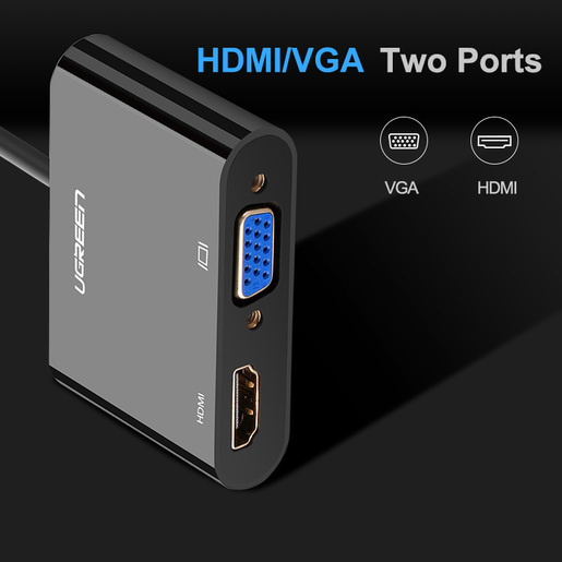Переходник Ugreen CM101 (40744) HDMI to VGA + HDMI Converter чёрный
