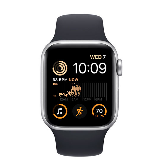 Часы Apple Watch SE 44 мм - черный силиконовый ремешок (midnight)