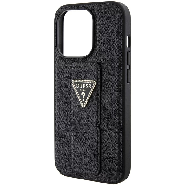 Чехол CG Mobile Guess Grip Stand PU 4G Triangle Diamond Metal Logo для iPhone 15 Pro чёрный