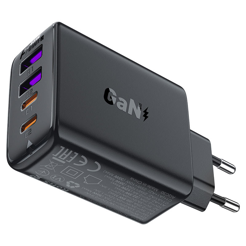 Сетевое зарядное устройство Acefast A61 PD45W GaN 2 x USB-C + 2 x USB Charger чёрное (AF-A61-BK)
