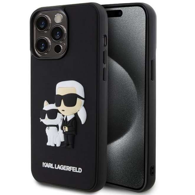 Lagerfeld для iPhone 15 Pro Max чехол 3D Rubber Karl & Choupette Hard Black