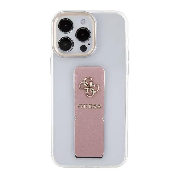 Чехол CG Mobile Guess Grip Stand Clear Case 4G Logo для iPhone 15 Pro прозрачный / розовый