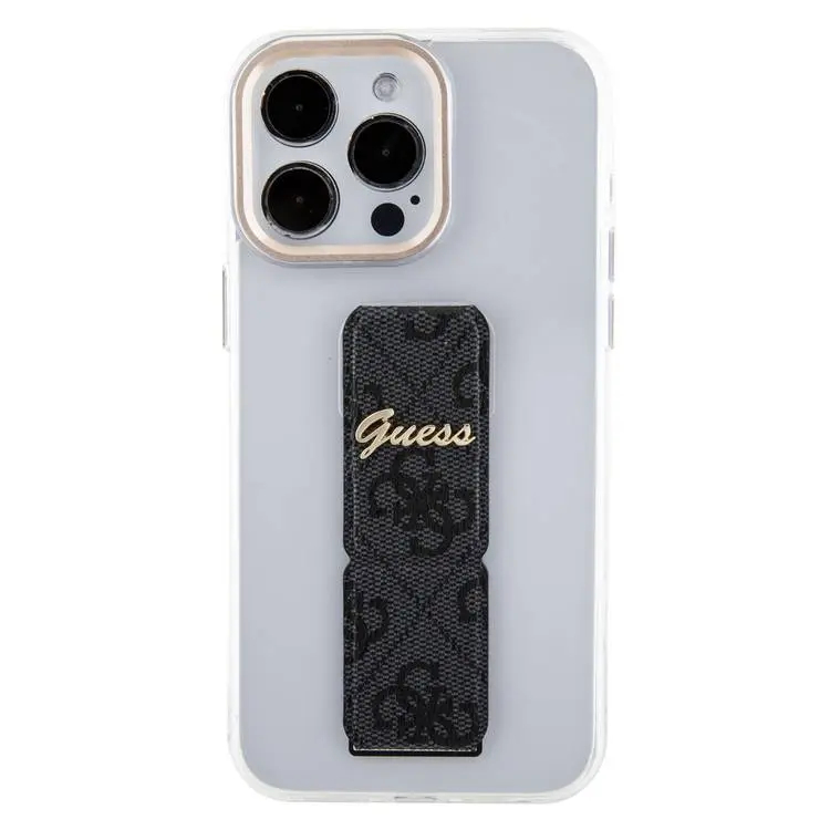 Чехол CG Mobile Guess Grip Stand Clear Case 4G Script Logo для iPhone 15 Pro Max прозрачный / чёрный