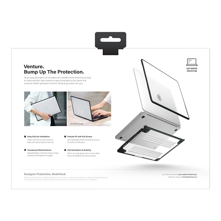 Чехол Uniq Venture Case для Macbook Air 13 (2022 M2) прозрачный с чёрной рамкой (Frost/Grey)