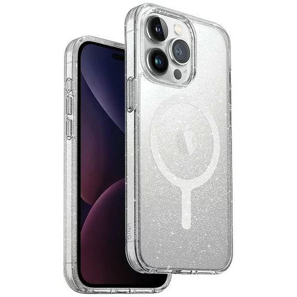 Чехол Uniq Lifepro Xtreme MagSafe для iPhone 15 Pro прозрачный с блёстками (Tinsel)