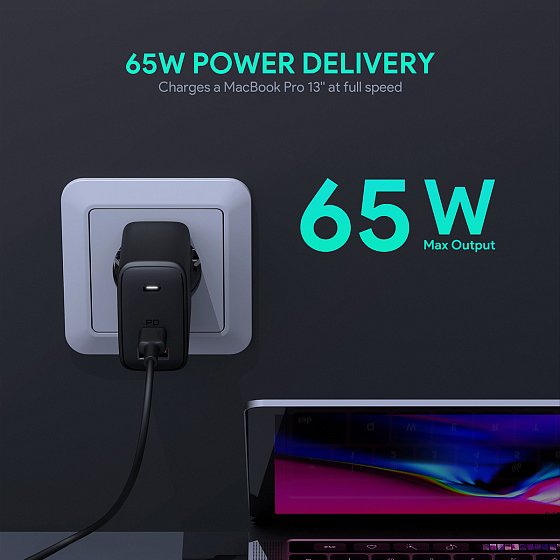 Сетевое зарядное устройство Aukey 65W USB-A / USB-C PD (PA-B3)