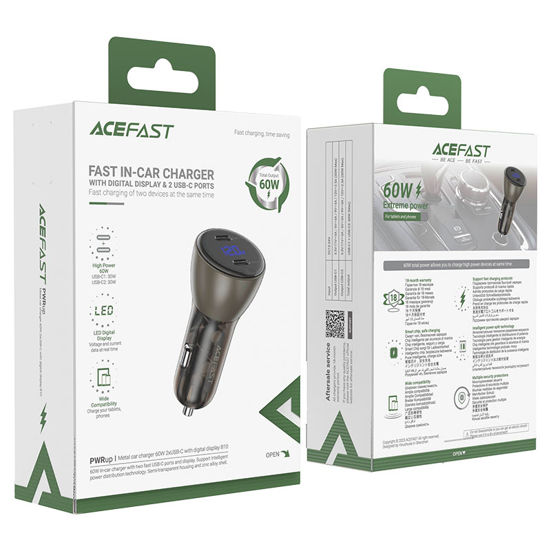 Автомобильное зарядное устройство Acefast B10 2 x USB-C Fast Charge Car Charger 60W (AF-B10-BK)
