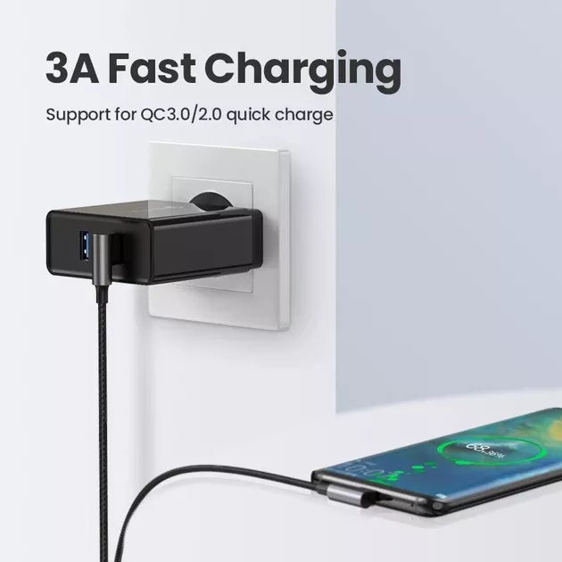 Кабель Ugreen US176 USB-A to USB-C Cable Angled Cable (1 метр) чёрный / серый космос (20856)